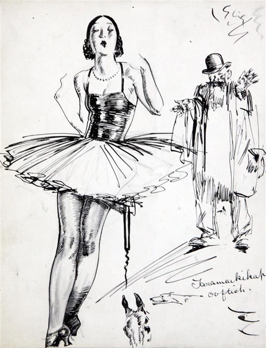 Theophile Alexandre Steinlen (1859-1923) Old man and ballerina 9 x 7in., unframed